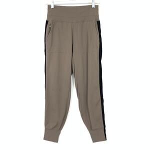 Athleta Taupe Ankle Crop Joggers with Black Side Stripe